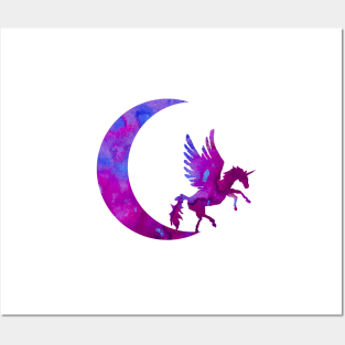 Purple Crescent Moon and Unicorn Posters and Art